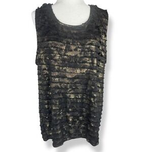 Metallic Ruffle Tank Top Womens Plus Size 1X Glam Disco Sparkle Party Gold Club